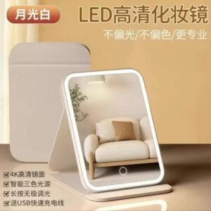 Foldable LED Touch Makeup Mirror with 3-Color Lighting & 4K High-Definition Screen